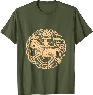 Thor Scandinavia Axe Celtic Raven Runes Norway Viking Symbols Horse Valhalla Scandinavia Raven Gift T-Shirt - Olive Green