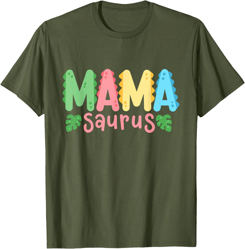 Kids Dinosaur Birthday Party Squad Outfit Mama Saurus Children's Dinosaur Birthday Party Family Matching T-Shirt - Olive