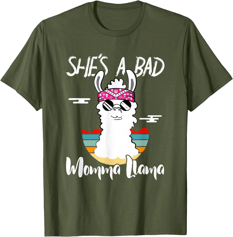 Shes a Bad Momma Llama - Mama Mom - DressedForDuty She's a Bad Momma Llama - Mama Funny - Vintage Mom Gift T-Shirt - Olive Green