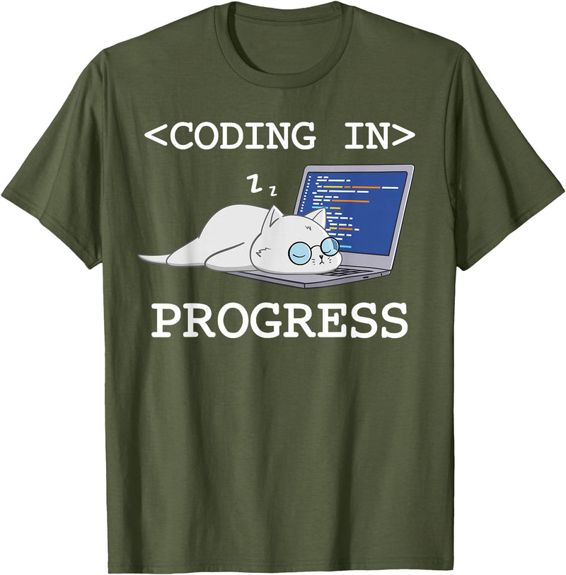 Programmer Software Engineering Gifts Funny Programming Cat Coding Coder Programmer Developer T-Shirt - Olive Green