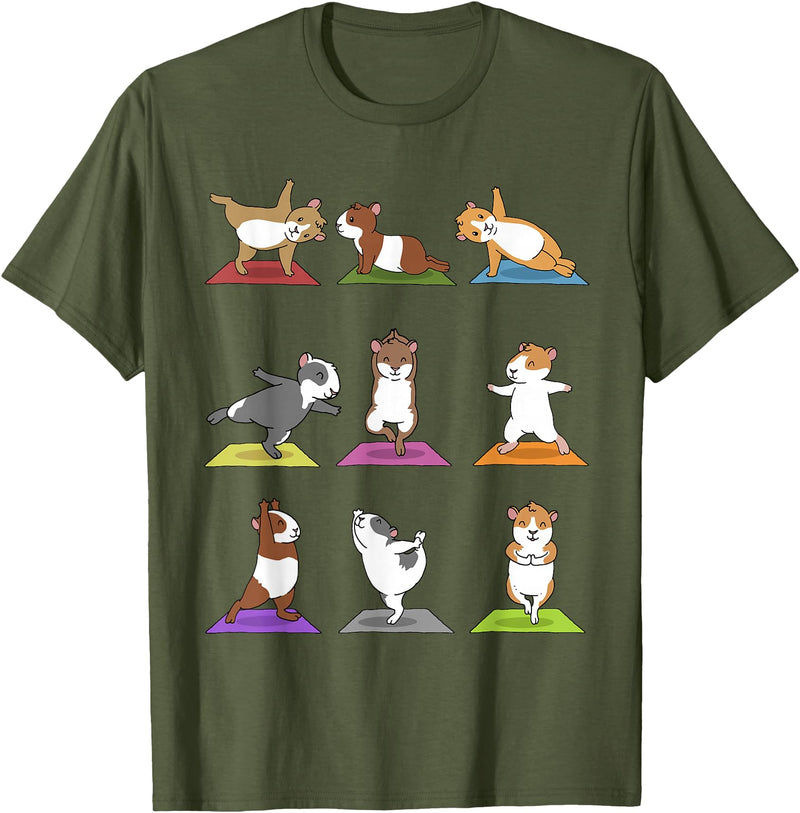 Sporty Animals & Meditating Pets Guinea Pig T-Shirt Funny Guinea Pigs In Yoga Poses Tee T-Shirt - Olive Green
