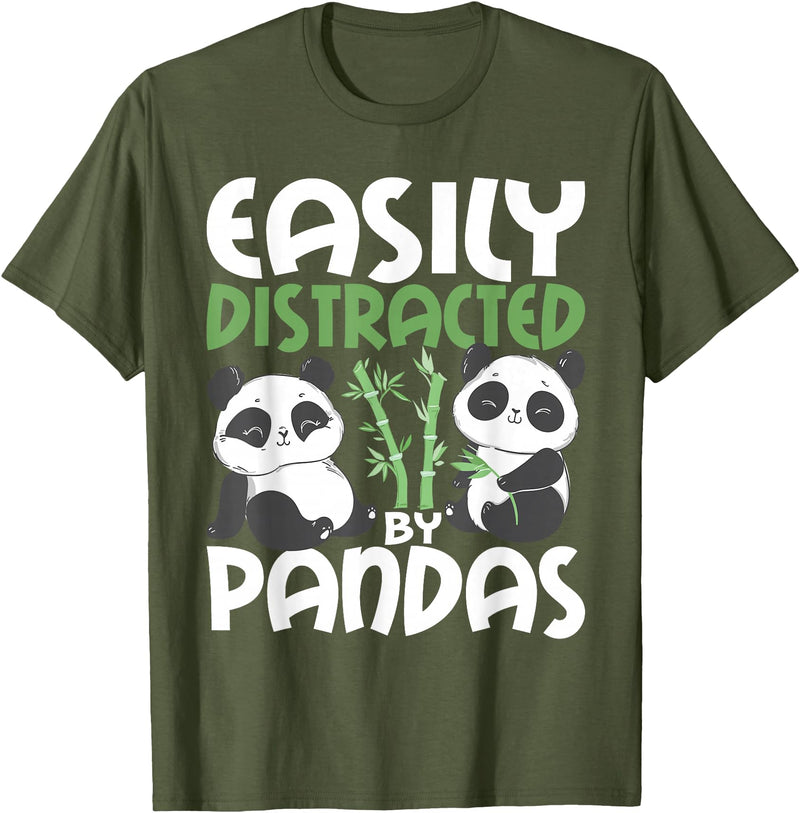 Panda Lover Shirts Easily Distracted By Pandas - Cute Kawaii Panda Bear T-Shirt - Olive Green