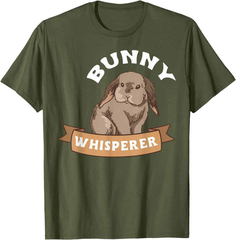 Cute Bunny Whisperer Lover Bunny Graphic T-Shirt in Olive Green
