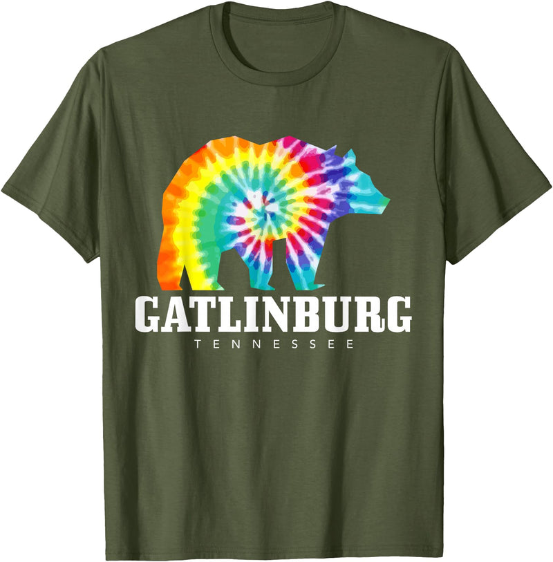 Gatlinburg Tennessee - Bear Tie Dye Gatlinburg Tennessee Bear Tie Dye Vintage Retro T-Shirt - Olive Green