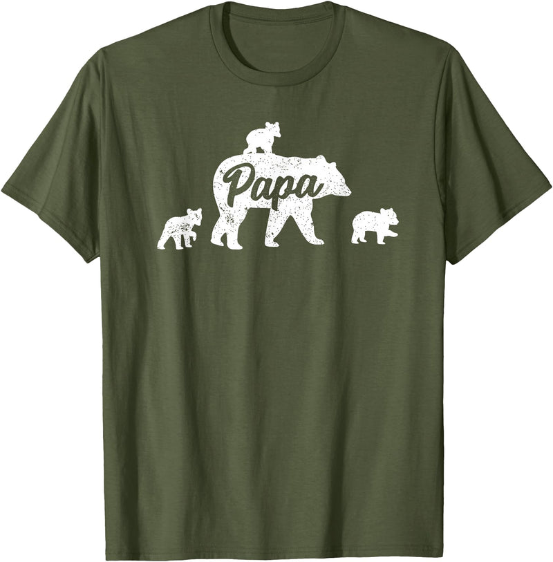 Matching Bear Family Shirt Apparel Vintage Papa Bear 3 Cubs Father's Day T-Shirt - Olive Green
