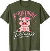 Pig Birthday 8 Cute Piggy Barn Party Apparel Pig 8th Birthday Princess Farm Party Hog Farmer Barnyard T-Shirt - Olive Green