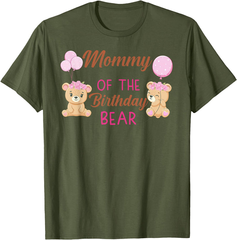 Family Birthday Bear Gifts Mommy of The Birthday for Girl Bear 1st Birthday Party Girl T-Shirt - Olive Green