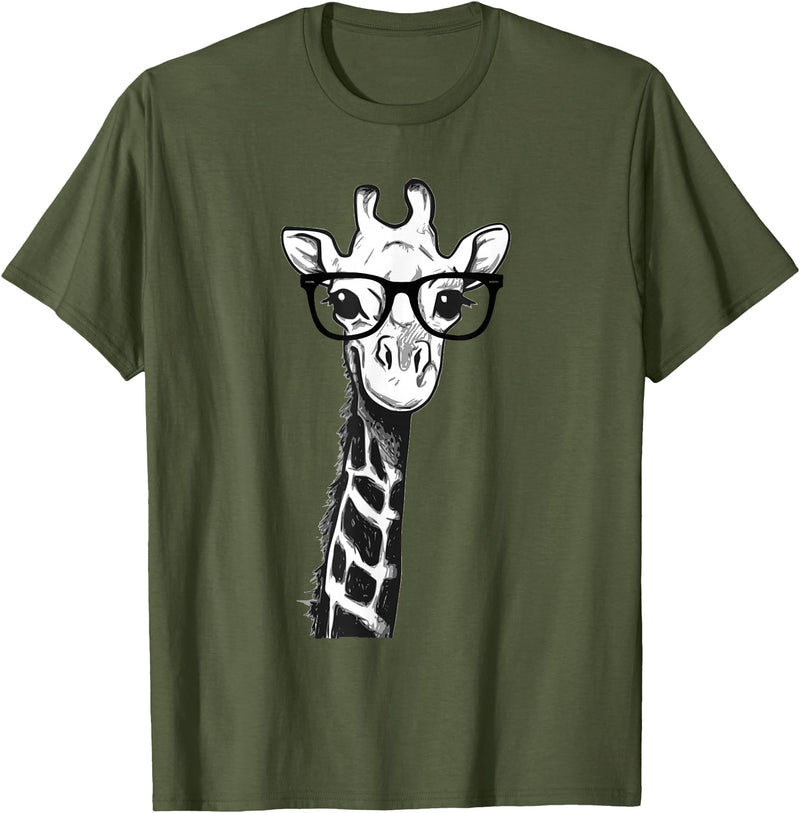 Giraffe with Glasses Zoo Animal Giraffe with Glasses for Zoo Animal Lovers T-Shirt - Olive Green