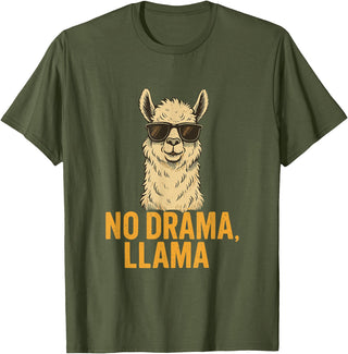 Am End Fashion No Drama, Llama - Cool Look T-Shirt - Olive Green