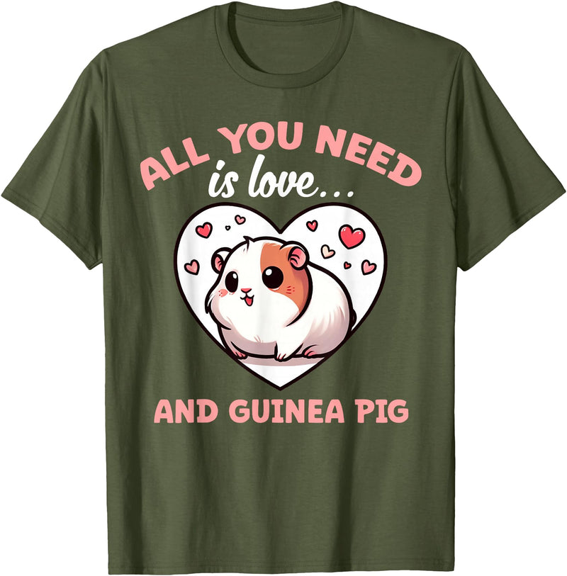 Apparel For Guinea Pig Lovers Cute All You Need Is Guinea Pigs Lover Graphic Cavy T-Shirt - Olive Green
