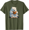 Book Lovers Polar Bear reading Books Cute Polar Bear is reading a Book, Reading Polar Bear T-Shirt - Olive Green