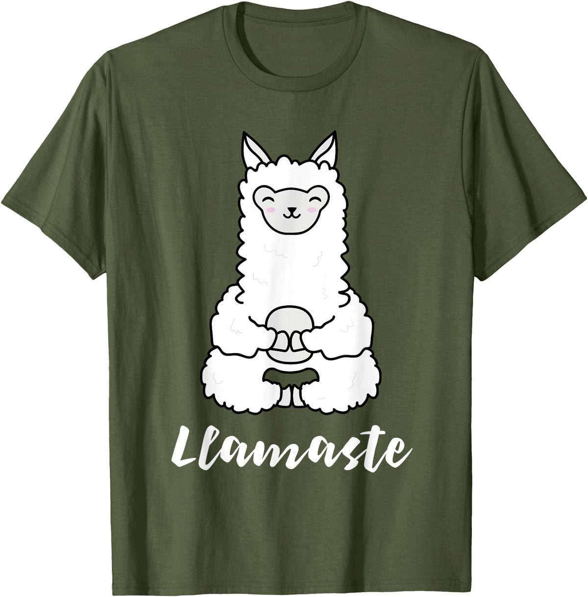 Cute Yoga Shirts - Llamaste Llamaste - Cute Yoga Lovers Gift, Adorable Llama Fitness T-Shirt - Olive Green