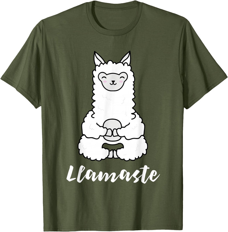 Cute Yoga Shirts - Llamaste Llamaste - Cute Yoga Lovers Gift, Adorable Llama Fitness T-Shirt - Olive Green