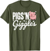 The Cute Pig Farming Apparel Co. Pigs 'n Giggles Funny Farm Pig Farmer Pigs Women Girls T-Shirt - Olive Green