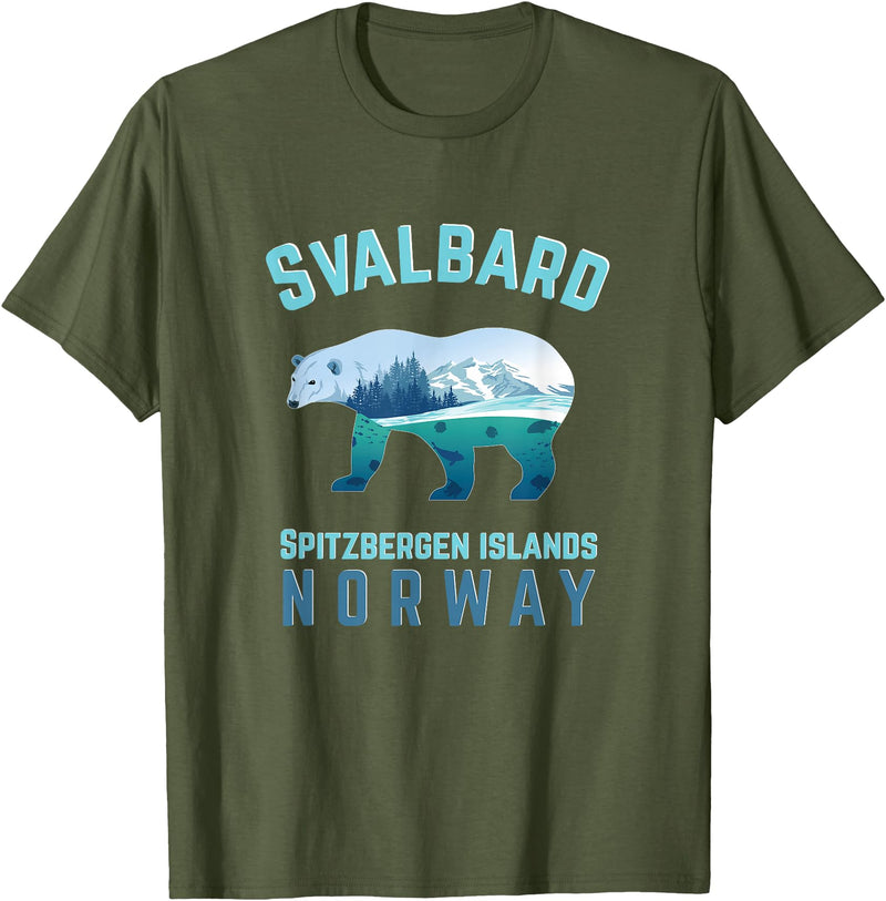 Longyearbyen am Nordkap und Spitzbergen Inseln Svalbard Spitzbergen Islands Norway Fjords with Polar Bear T-Shirt - Olive Green