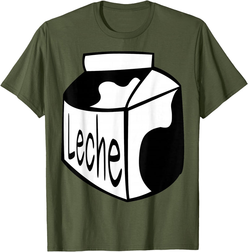 Clever Witty Milk Designs Leche Spanish Milk Carton Dairy Lover T-Shirt - Olive Green