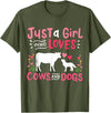 Cow Lover Gift Just a Girl Who Loves Cows and Dogs Farmer T-Shirt - Olive Green