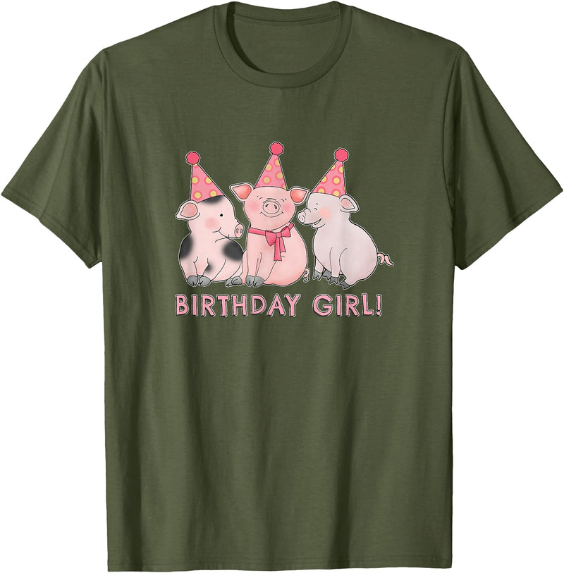 I Love Pigs Birthday Girl Happy Pig Lover T-Shirt - Olive Green