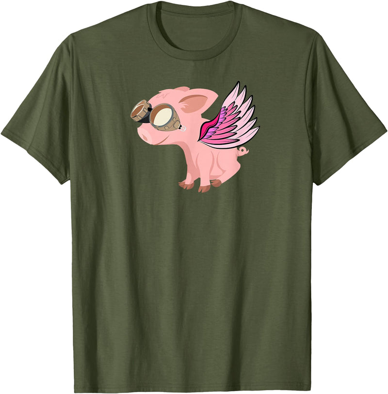 RWS235 When Pigs Fly, Flying Pig T-shirt T-Shirt - Olive Green