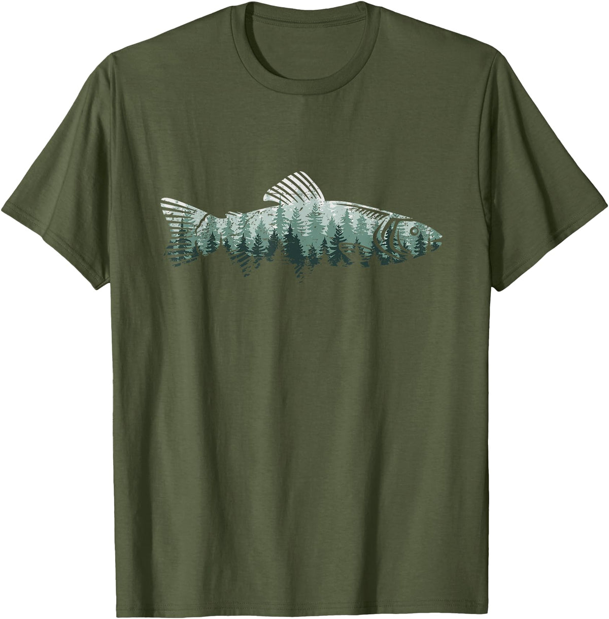 Mountain Nature Wildlife Forest Gifts Fisherman Forest Nature Outdoor Wildlife Trout Fly Fishing T-Shirt - Olive Green
