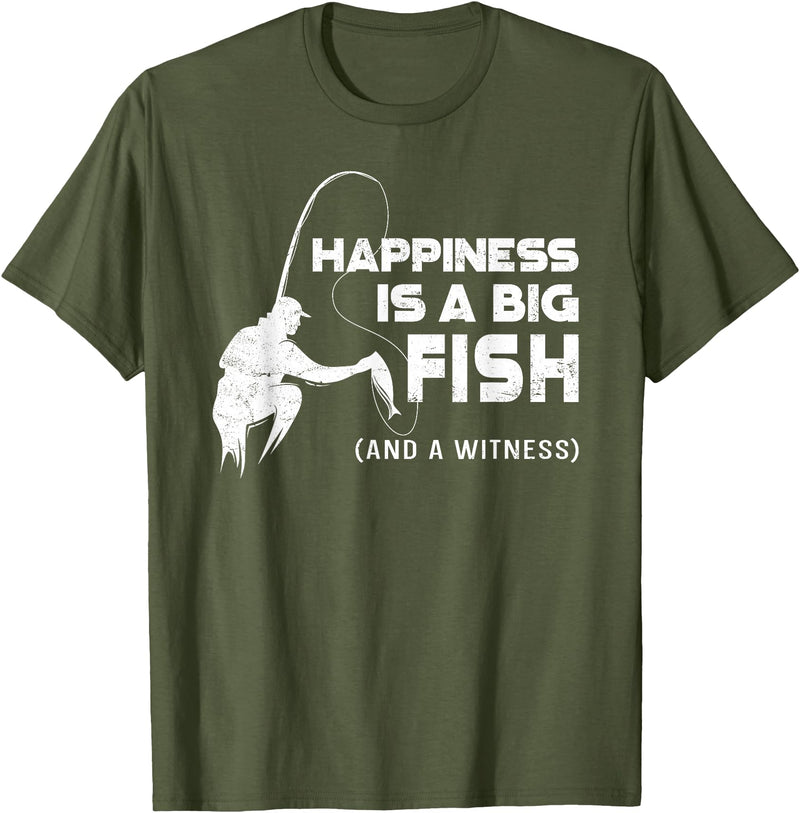 Fishing Fisherman Fisher DA0 Fishing Vintage Happiness Is A Big Fish And A Witness T-Shirt - Olive Green