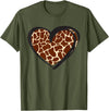 Giraffe Pattern Graphic Apparel Heart Giraffe Print for Giraffe Lover T-Shirt - Olive Green