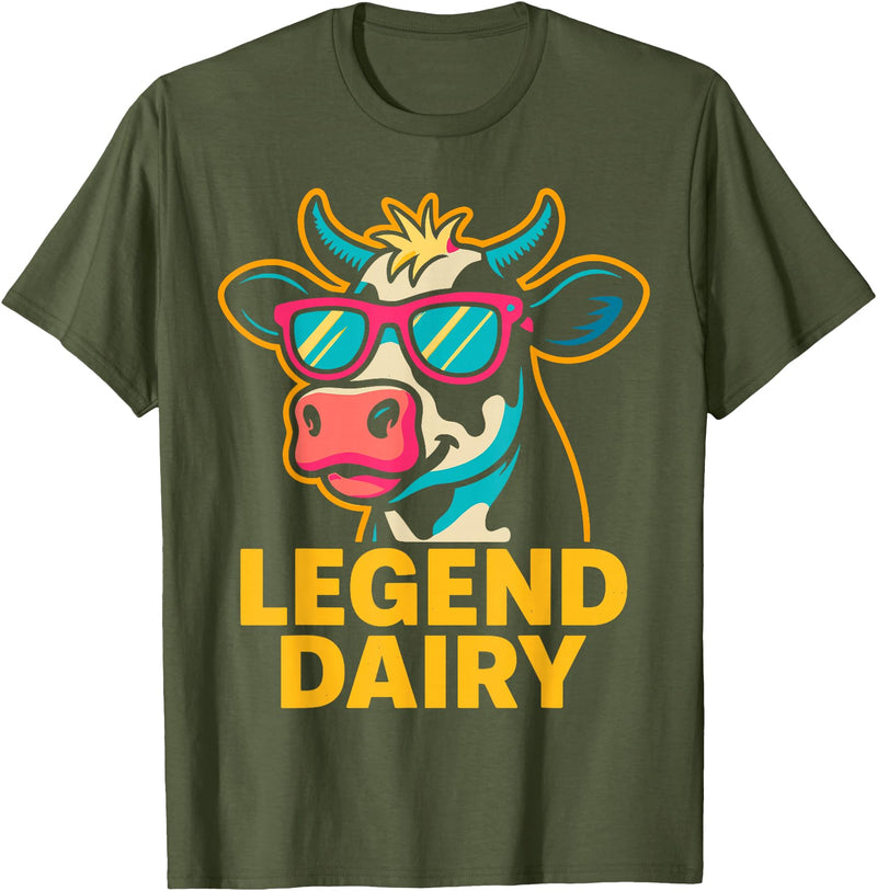 Legend Dairy Funny Cow Farmer Apparel Co. Legend Dairy Funny Farmer Cow Pun Country Graphic T-Shirt - Olive Green