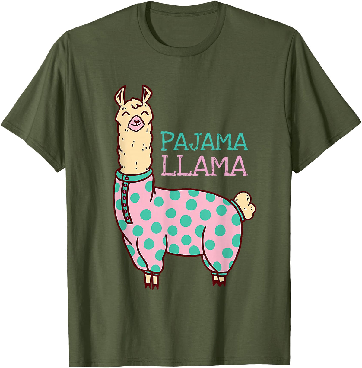 Cool Llama lovers Pyjama day Pajama Llama Cute Llama Pajama Alpaca Kids Women Girl T-Shirt - Olive Green