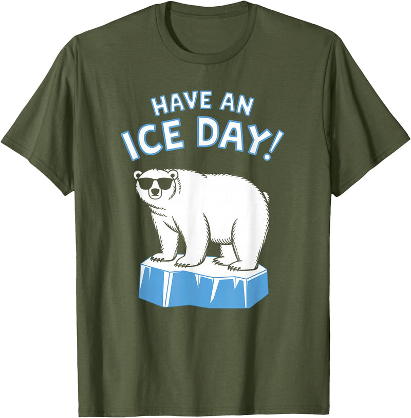Christmas Happy Fam2024 Funny Polar Bear Have An Ice Day Snow Boys Girls Kids T-Shirt - Olive Green