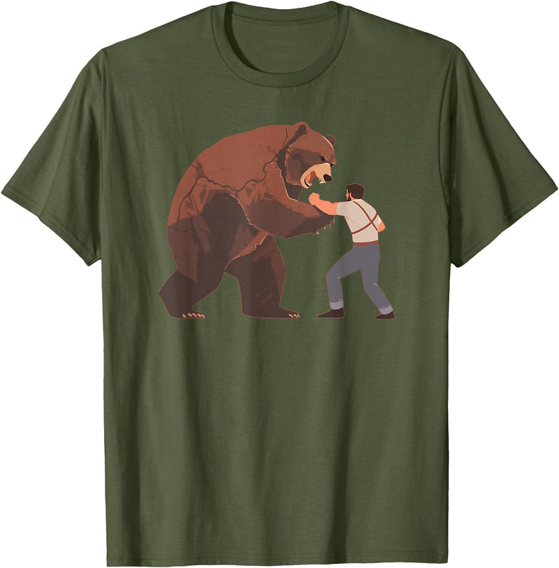 Outdoor lover funny outfits Bear Challenge - Funny Man Against Wild Bear Fighting T-Shirt - Olive Green
