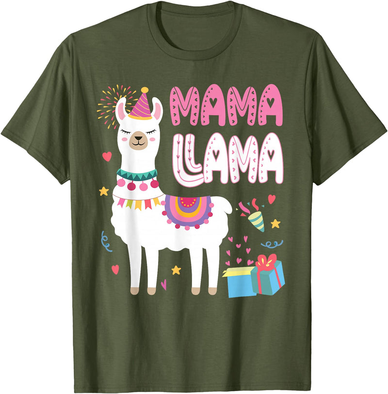Family Matching Llama Birthday Party Supplies Mama Llama Mom Of The Birthday Llama Birthday Theme T-Shirt - Olive Green