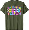 Kindergarten Crew Retro Bunny Teacher Easter Day Rabbit T-Shirt in Olive Green
