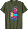 Llama Pinata Party Shop Funny Loot Llama Pinata with Yellow Saddlebag T-Shirt - Olive Green