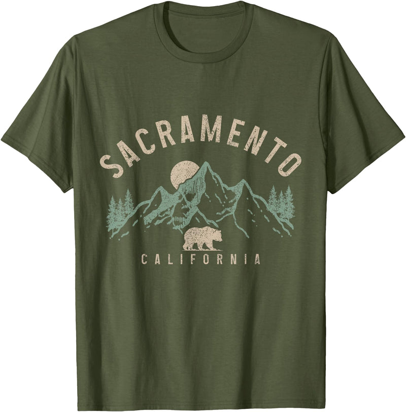 We Love Sacramento California Sacramento California Mountains Bear Nature Lover Vintage T-Shirt - Olive Green