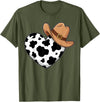 Magical and Funny Western Gifts Western Cow Print Heart Cowboy Cowgirl T-Shirt - Olive Green