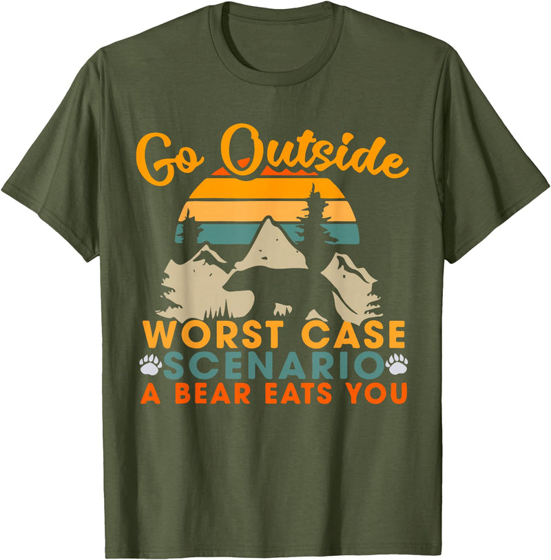 Funny Bear Camping outdoor lovers designs gifts Go Outside Worst Case Scenario A Bear Eats You Camping Gift T-Shirt - Olive Green