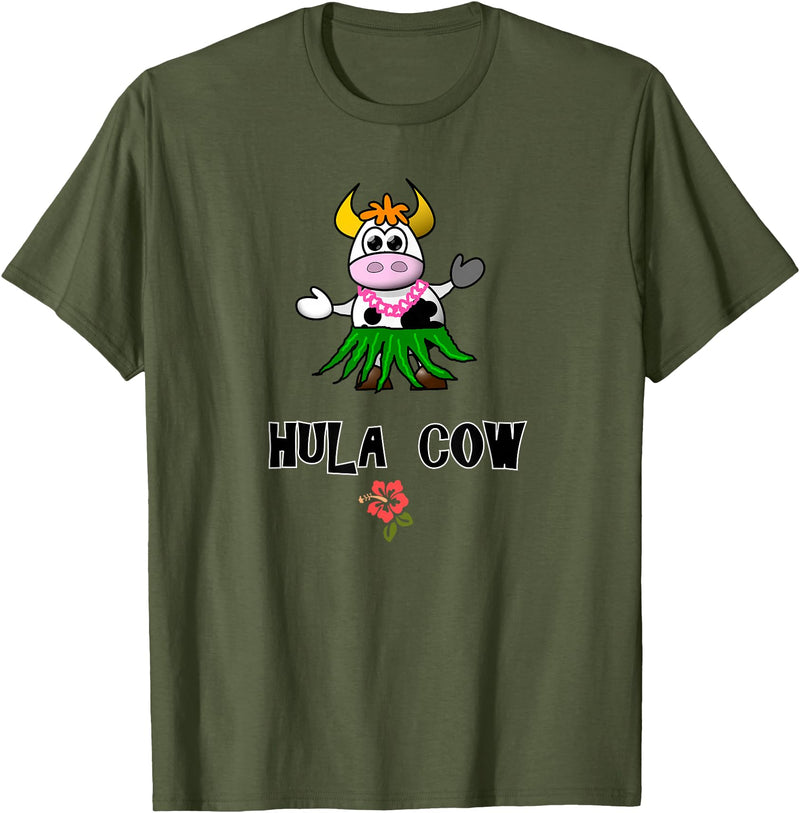 FUN DANCING ANIMALS GIFT T-SHIRTS Hawaiian Hula Dancing Cow, Funny Gift T Shirt, Dk T-Shirt - Olive Green