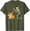 Funny Skeleton Chasing Dog Corgi Halloween Dog Funny Skeleton Chasing Corgi Dog T-Shirt - Olive Green