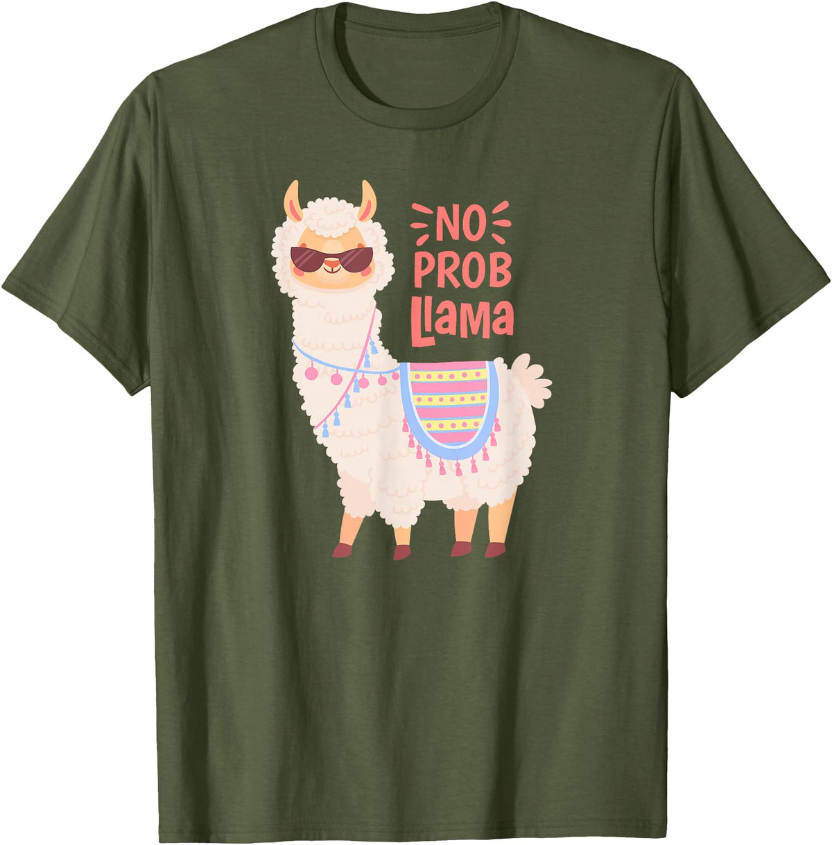 Llama & Alpaca Shirts, Cute Llama & Alpaca Outfit No ProbLlama Shirt, No Problama Shirt, Funny Alpaca Llama T-Shirt - Olive Green