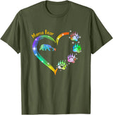 "Mama Bear" Rainbow Heart Paw Print T-Shirt