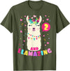 Llamazing Birthday Party Outfit Llama Lovers Llamazing 2 Years Old Girl Birthday Cute Llama Alpaca Kids T-Shirt - Olive Green