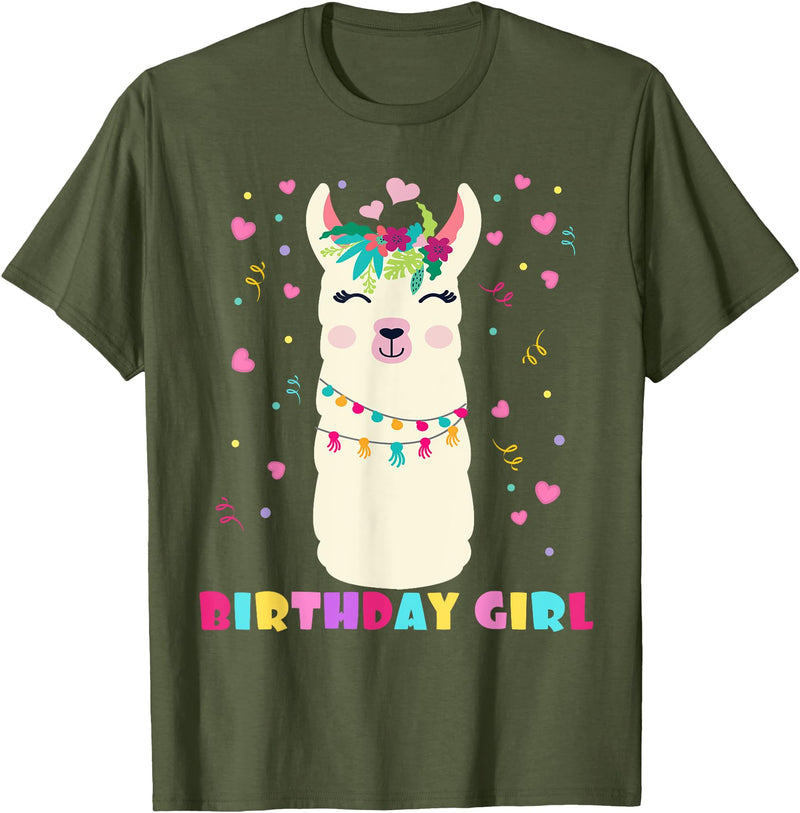 Llamazing Birthday Party Outfit Llama Lovers Birthday Girl Cute Llama Alpaca Kids Llamazing T-Shirt - Olive Green