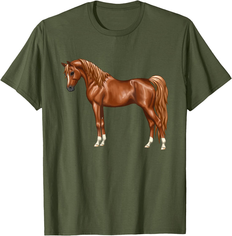 Arabian Horse Art by CSForest Beautiful Red Chestnut Egyptian Arabian Horse Lovers Gift T-Shirt - Olive Green