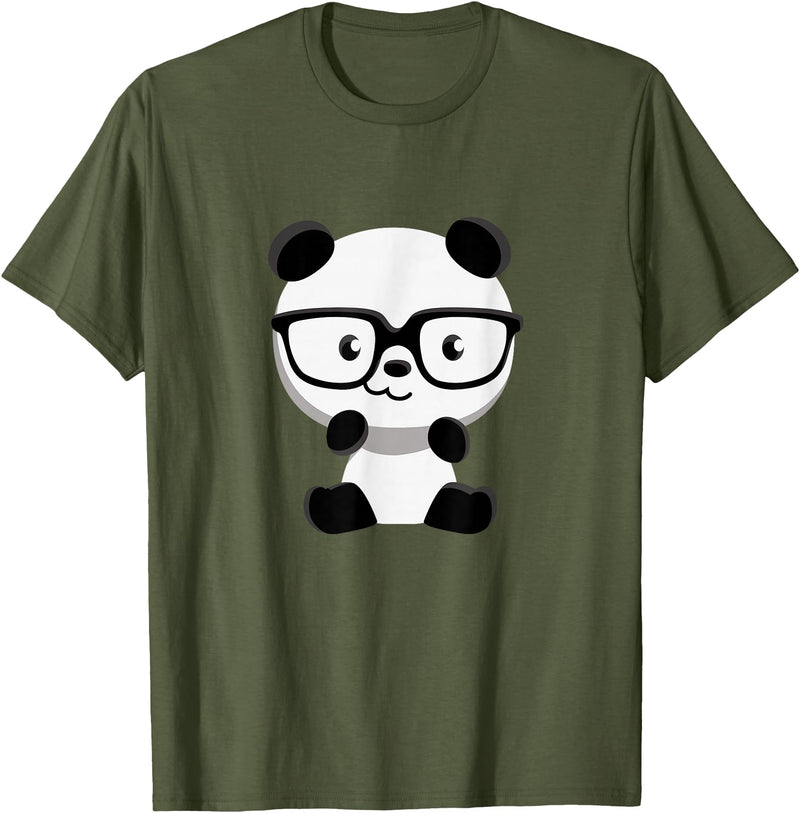 My Shirt Hub Cute Little Bear Panda Nerd with Glasses T-Shirt - Olive Green