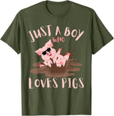 Funny Pig Lover Farm Animals Just A Boy Who Loves Pigs sunglasses In the Mud Kids Boy T-Shirt - Olive Green