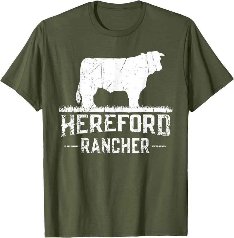 Farm and Hereford Cow for Men and Cattle Clothing Hereford Rancher - Hereford Cow For Cattle Farmer T-Shirt - Olive Green