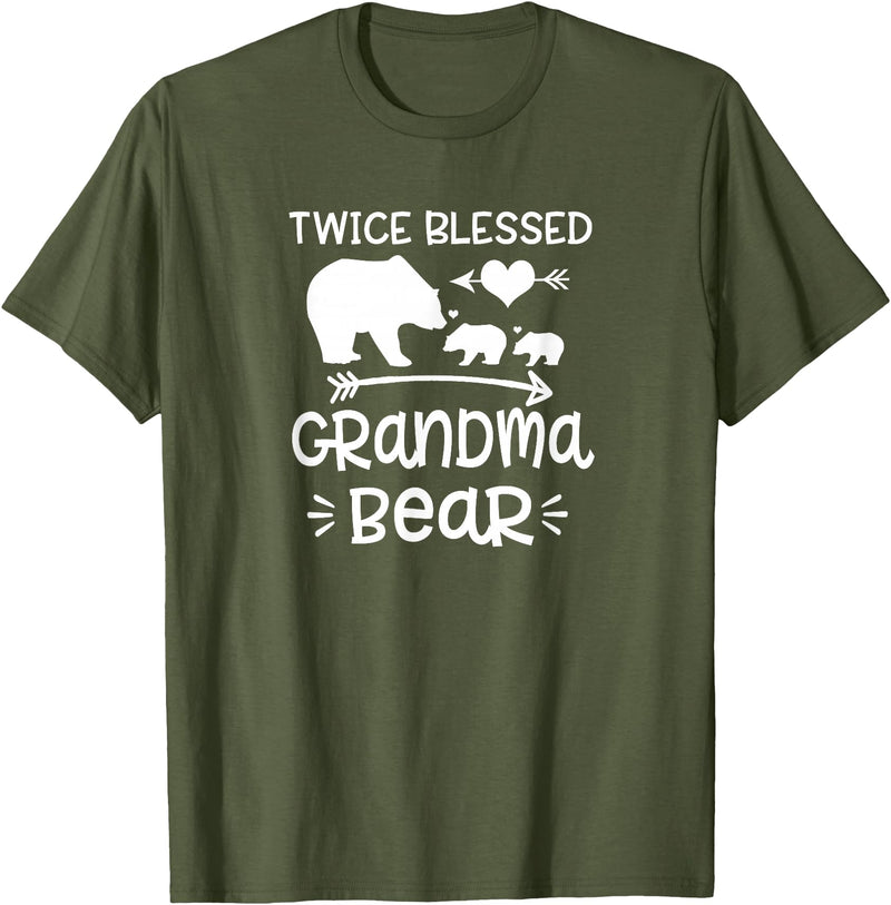 Grandparents Gifts By HustlaGirl Twice Blessed Grandma Bear Shirt Grandmas With Two Grandkids T-Shirt - Olive Green