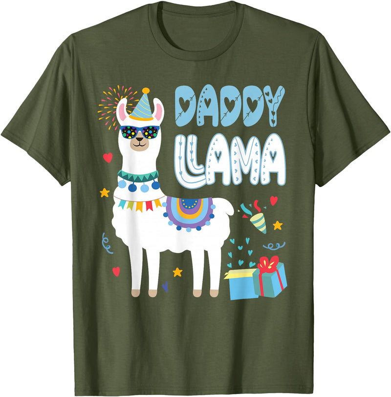 Family Matching Llama Birthday Party Supplies Daddy Llama Dad Of The Birthday Boy Girl Llama Birthday T-Shirt - Olive Green