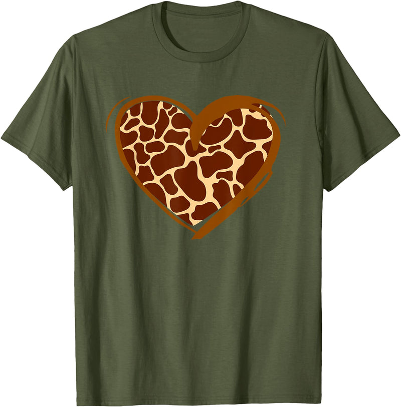 Animal Giraffe Print Clothing Heart Giraffe Pattern for Giraffe Lover T-Shirt - Olive Green