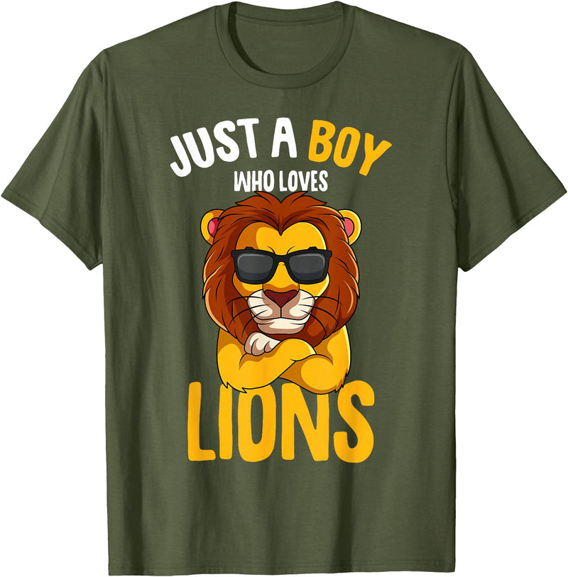 Funny Lion Apparel & Gift Ideas Just a Boy who loves Lions Toddler Boy Kids Lion T-Shirt - Olive Green